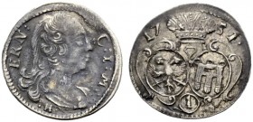 ALTDEUTSCHE MÜNZEN UND MEDAILLEN. MONTFORT, GRAFSCHAFT. ERNST (MAX JOSEPH), 1730-1758 
Lot: Kreuzer 1751. Büste r., ERN: - C: I: M:, unten .H. Rv. Zw...