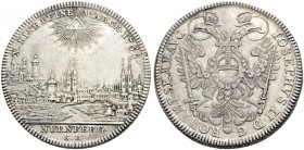 ALTDEUTSCHE MÜNZEN UND MEDAILLEN. NÜRNBERG, STADT. 
Konventionstaler 1765. Stadtansicht. Rv. Gekrönter Doppeladler. Mit Laubrand. Kellner 344a, Dav. ...