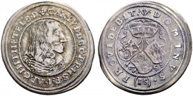 ALTDEUTSCHE MÜNZEN UND MEDAILLEN. PFALZ-KURFÜRSTENTUM, LINIE ZU SIMMERN. KARL LUDWIG, 1648-1680 
15 Kreuzer 1658, Heidelberg. Büste n. r. Rv. 3 Wappe...