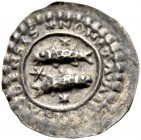 ALTDEUTSCHE MÜNZEN UND MEDAILLEN. REICHENAU, ABTEI. DIETHELM VON KRENKINGEN, 1169-1206 
Brakteat, 1190-1200. Zwei Fische übereinander, der obere l., ...