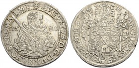 ALTDEUTSCHE MÜNZEN UND MEDAILLEN. SACHSEN-ALB. LINIE, KURFÜRSTENTUM NACH 1547. AUGUST, 1553-1586 
Taler 1580, Dresden. Geharnischtes Hüftbild r. mit ...