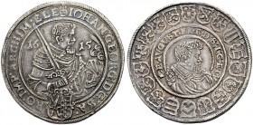 ALTDEUTSCHE MÜNZEN UND MEDAILLEN. SACHSEN-ALB. LINIE, KURFÜRSTENTUM NACH 1547. JOHANN GEORG I. und AUGUST, 1611-1615 
Taler 1615. Geharnischtes Hüftb...