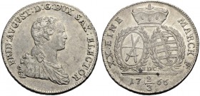 ALTDEUTSCHE MÜNZEN UND MEDAILLEN. SACHSEN-ALB. LINIE, KURFÜRSTENTUM NACH 1547. FRIEDRICH AUGUST III., 1763-1806 
2/3 Taler = 1/2 Konventionstaler 178...