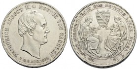 ALTDEUTSCHE MÜNZEN UND MEDAILLEN. SACHSEN, KÖNIGREICH. FRIEDRICH AUGUST II., 1836-1854 
Taler 1854 auf seinen Tod. Kopf r. Rv. Sitzende Personifi­kat...