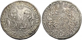 ALTDEUTSCHE MÜNZEN UND MEDAILLEN. SACHSEN-WEIMAR (ALT-WEIMAR), HERZOGTUM. FRIEDRICH WILHELM und JOHANN, 1573-1603 
Taler 1587, Saalfeld. Die beiden B...