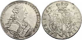 ALTDEUTSCHE MÜNZEN UND MEDAILLEN. SACHSEN-COBURG-SAALFELD, HERZOGTUM. ERNST FRIEDRICH, 1764-1800 
Konventionstaler 1764, Saalfeld. Geharnischtes Brus...