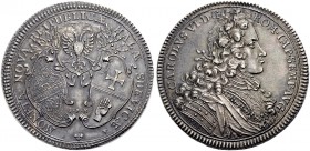 ALTDEUTSCHE MÜNZEN UND MEDAILLEN. SCHWÄBISCH HALL, STADT. 
Taler 1712, Nürnberg (Mzm. G. F. Nürnberger). Drei Wappen. Rv. Belorbeertes Brustbild Karl...