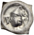 ALTDEUTSCHE MÜNZEN UND MEDAILLEN. TIENGEN. HERREN VON KRENKINGEN 
Vierzipfeliger Pfennig nach 1375. Kopf l. mit Spitzhut mit gebogenem Zipfel zwische...