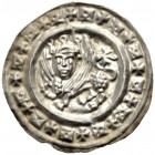 ALTDEUTSCHE MÜNZEN UND MEDAILLEN. ÜBERLINGEN, KÖNIGLICHE MÜNZSTÄTTE. FRIEDRICH II., 1215-1250 
Brakteat. Geflügelter Löwe l. mit einem Königskopf. 0,...