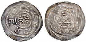 ALTDEUTSCHE MÜNZEN UND MEDAILLEN. VILLINGEN. BERTHOLD I., 1024-1078 
Pfennig. Kreuz mit fünf Punkten, PERCTOL(T) rückläufig. Rv. Zweitürmige Kirche. ...