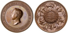 ALTDEUTSCHE MÜNZEN UND MEDAILLEN. WÜRTTEMBERG, HERZOGTUM, SEIT 1806 KÖNIGREICH. WILHELM I., 1816-1864 
Bronze-Preismedaille o. J. (o. Sign.) für land...