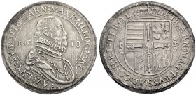 RÖMISCH-DEUTSCHES REICH. ERZHERZOG MAXIMILIAN, 1612-1618, Hochmeister des Deutschen Ritterordens, seit 1585 
Taler 1618, Hall. Geharnischtes Brustbil...
