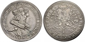 RÖMISCH-DEUTSCHES REICH. ERZHERZOG LEOPOLD V., als Landesfürst von Tirol, 1626-1639 
Doppeltaler, sog. Hochzeitstaler, o.J. (1626), Hall. Büsten Leop...