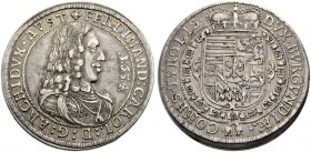 RÖMISCH-DEUTSCHES REICH. ERZHERZOG FERDINAND KARL, 1632-1662 
Taler 1654, Hall. MT 513, Voglh. 185/II, Dav. 3367. Sehr schön