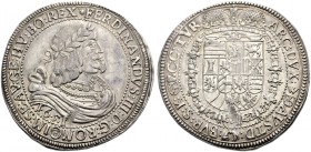 RÖMISCH-DEUTSCHES REICH. FERDINAND III., 1637-1657 
Taler 1651, Wien. Belorbeertes Brustbild r. Rv. Gekröntes Wappen in Vlieskette. Her. 387, Voglh. ...