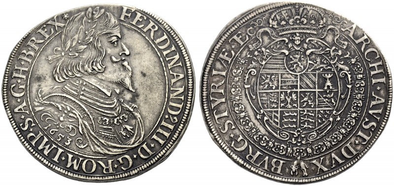 RÖMISCH-DEUTSCHES REICH. FERDINAND III., 1637-1657 
Taler 1653, Graz. Belorbeer...