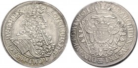 RÖMISCH-DEUTSCHES REICH. LEOPOLD I., 1657-1705 
Taler 1695, Wien. Belorbeertes Brustbild r. Rv. Gekrönter Doppeladler. CNA V, 84-a-7, Her. 595, Voglh...
