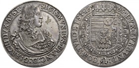 RÖMISCH-DEUTSCHES REICH. ERZHERZOG SIGISMUND FRANZ, 1662-1665 
Stecktaler 1665, Hall. Brustbild n. r. Rv. Gekröntes Wappen in Vlieskette. Zwei aufein...