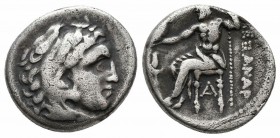 KINGS of MACEDON.Alexander III.336-323 BC.Sardes Mint.AR Drachm

Obverse : Head of Herakles right, wearing lion skin headdress
Reverse : ΑΛΕΞΑΝΔΡΟΥ; Z...
