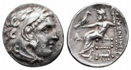KINGS of MACEDON.Alexander III.336-323 BC.Uncertain Mint.AR Drachm

Obverse : Head of Herakles right, wearing lion's skin headdress
Reverse : AΛΕΞΑΝΔΡ...