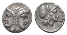 MYSIA.Lampsakos.Circa 390-330 BC.AR Trihemiobol

Obverse : Female double-head, wearing earring
Reverse : Head of Athena right, wearing Corinthian h...