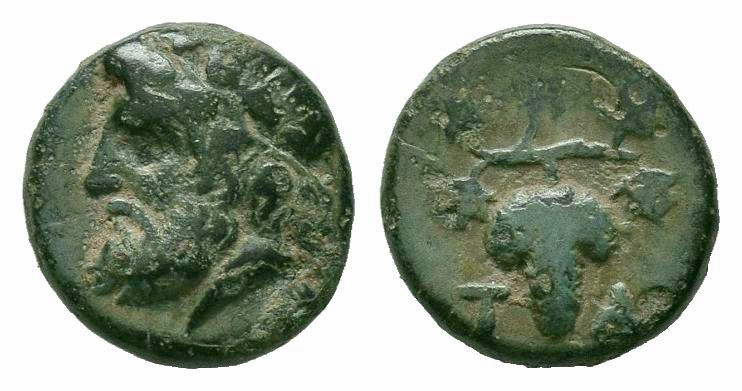 AEOLIS.Temnos.4th Century BC.AE Bronze

Obverse : Bearded head of Dionysos left,...