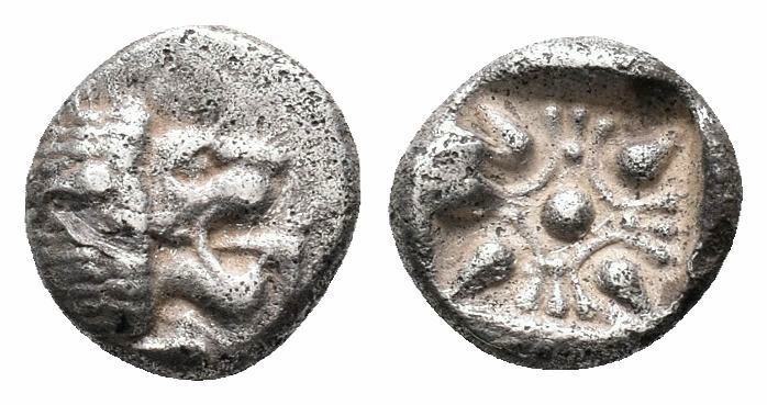 IONIA.Miletos.Circa 525-475 BC.AR Obol

Obverse : Forepart of lion left, head ri...