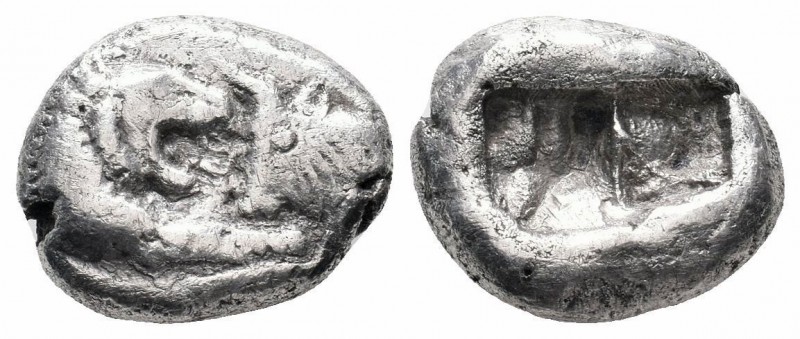 LYDIA.Kroisos.Circa 561-546 BC.AR Half Stater

Obverse : Confronted foreparts of...