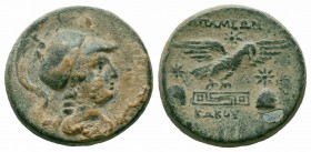 PHRYGIA.Apamea.Ca 133-48 BC.AE Bronze

Obverse : Bust of Athena right, wearing high crested Corinthian helmet and an aegis
Reverse : ΑΠΑΜΕΩΝ; eagle al...