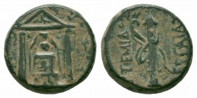 PAMPHYLIA.Perge.Circa 50-30 BC.AE Bronze

Obverse : Cult statue of Artemis Pergaia facing within distyle temple
Reverse : APTEMIΔOΣ ΠEPΓAIAΣ; bow and ...