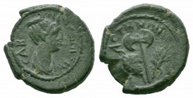 LYDIA.Mostene.Sabina.128-137 AD.AE Bronze

Obverse : CABEINA CEBACTH; Draped bust r
Reverse : MOCTHNΩN; Double axe between bunch of grapes and grain e...