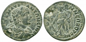 PHRYGIA.Laodicea ad Lycum.Elagabalus.218-222 AD.AE Bronze

Obverse : ΑΥΤ Κ Μ ΑΥΡ ΑΝΤΩΝƐΙΝΟϹ; laureate, draped and cuirassed bust of Elagabalus, righ...