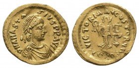 ANASTASIUS I.491-518 AD.Constantinopolis Mint.AV Tremissis

Obverse : D N ANASTASIVS P P AVG; diademed, draped and cuirassed bust right
Reverse : VICT...