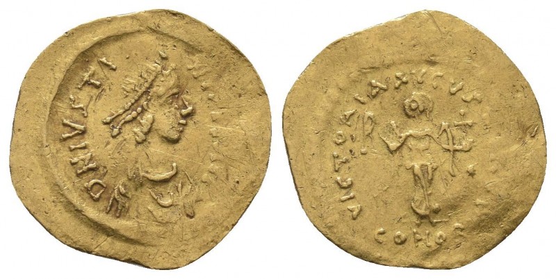 JIUSTINIANUS I.527-565 AD.Constantinopolis Mint.AV Tremissis

Obverse : D N IVST...