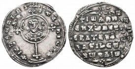 JOHN I TZIMISCES.969-976 AD.Constantinople Mint.AR Miliaresion

Obverse : + IҺSЧS XRI-STЧS ҺICA; cross crosslet set upon globus on two steps, I ω-A Һ ...