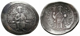 CONSTANTINUS X.1059-1067 AD.Constantinople Mint.AR Histamenon

Obverse : +IhS IXS REX REGNANTIUM; Christ, nimbate, seated facing on straight-backed th...