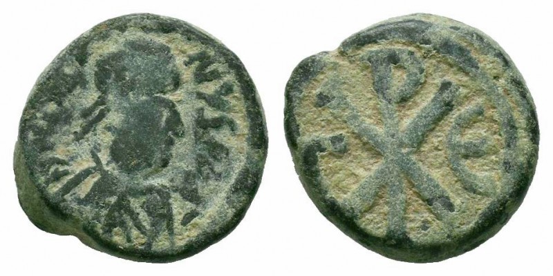 JUSTIN I.518-527 AD.Constantinople mint.AE Pentanummium 

Obverse : DN IVSTINVS ...