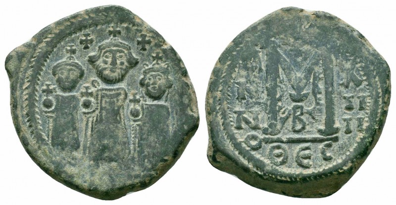 HERACLIUS with HERACLIUS CONSTANTINE and MARTINA.610-641 AD.Thessalonica Mint.AE...