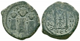 HERACLIUS with HERACLIUS CONSTANTINE and MARTINA.610-641 AD.Thessalonica Mint.AE Follis

Obverse : Heraclius, in centre, flanked by Martina, on left, ...