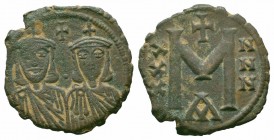 Leo III & Constantine V.717-741 AD.Constantinople Mint.AE Follis

Obverse : Crowned facing busts of Leo and Constantine, each holding akakia
Reverse :...