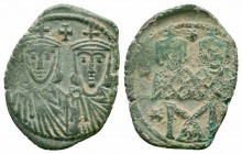 LEO IV with CONSTANTINE VI.775-780 AD.Constantinople Mint.AE Follis

Obverse : Crowned and draped facing busts of Constantine VI and Leo IV; cross abo...