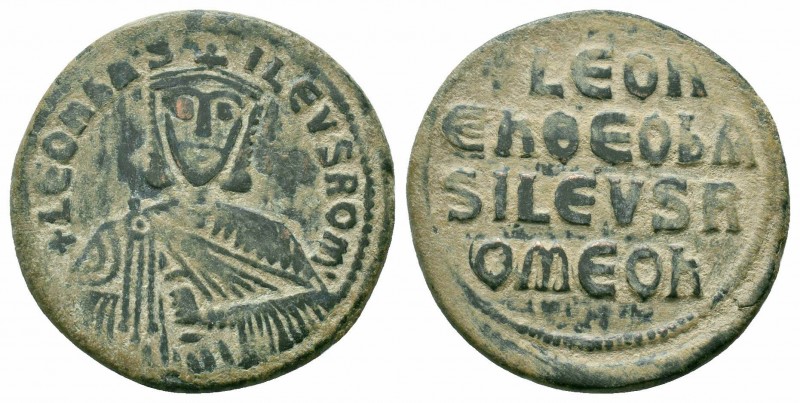 LEO VI.886-912 AD.Constantinople Mint.AE Follis 

Obverse : + LEOn bAS-ILEVS ROM...