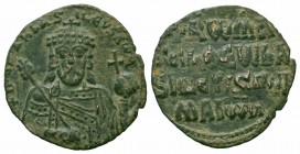 ROMANUS I.920-944 AD.Constantinople Mint.AE Follis

Obverse : + RωmAn? bASILЄVS Rωm; crowned bust of Romanus I facing wearing chlamys; holding transve...