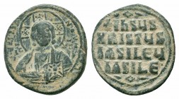 BYZANTINE.Anonymous FollIs. Time of Basil II & Constantine VIII.Circa 976-1025 AD.Constantinople Mint.AE Follis

Obverse : +EMMA-NOVHΛ/ IC XC; bust of...