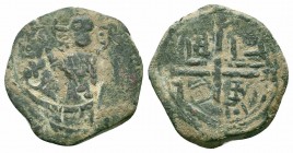 CRUSADERS.Antioch.Roger of Salerno.1112-1119 AD.AE Follis 

Obverse : ЄMMA NOVHA Nimbate figure of Christ standing facing, raising his right hand in b...