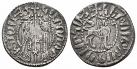 CILICIAN ARMENIA.Hetoum I and Zabel.1226-1270 AD.AR Tram 

Obverse : Zabel and Hetoum standing facing one another, each crowned with head facing and h...
