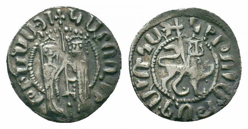 CILICIAN ARMENIA.Hetoum I and Zabel.1226-1270 AD.AR Tram 

Obverse : Zabel and H...