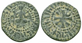 CILICIAN ARMENIA.Hetoum I.1226-1270 AD.AE Kardez

Obverse : Hetoum seated facing on throne adorned with lions, holding lis-tipped scepter and globus c...