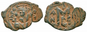UMAYYAD CALIPHATE.Pseudo Byzantine Type.Imitating the Types of Constans II.Circa 647-670 AD.AE Fals

Obverse : IҺPЄR STOҺ; crowned a nd draped bust fa...