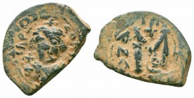 UMAYYAD CALIPHATE.Pseudo Byzantine Type. Imitating the Types of Constans II.Circa 647-670 AD.AE Fals

Obverse : IҺPЄR STOҺ; Crowned a nd draped bust f...
